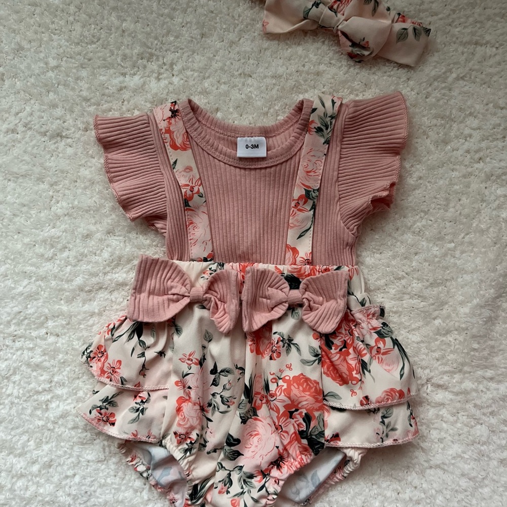 Floral Baby Romper with Headband